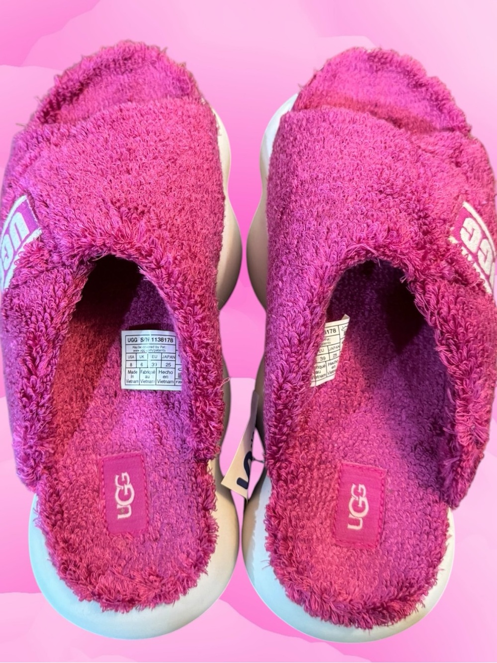 UGG Sugarcloud Slide In Dragon Fruit Pink Terry With 3" Platform 🌺 Sandals Sz 8 - Picture 4 of 16